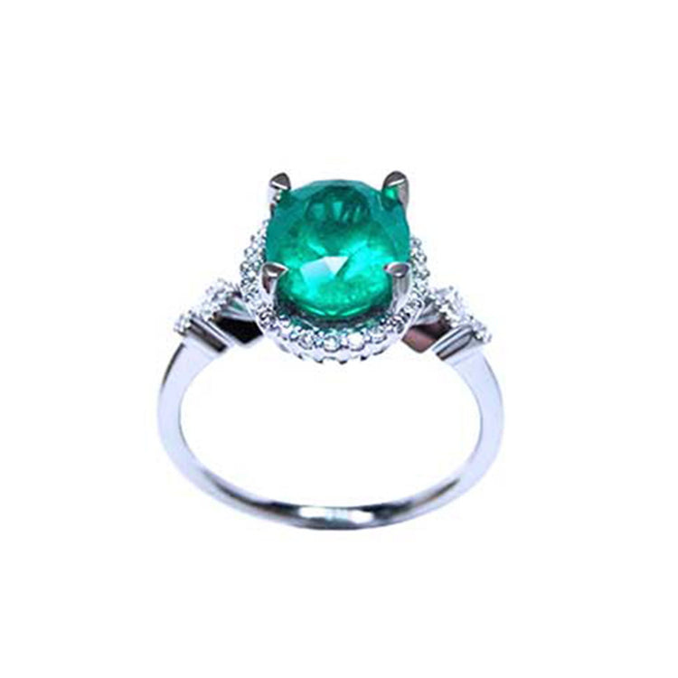 Natural halo diamonds oval cut emerald ring for women medium deep green color 2.02 carats halo natural diamonds crafted in 14k white gold