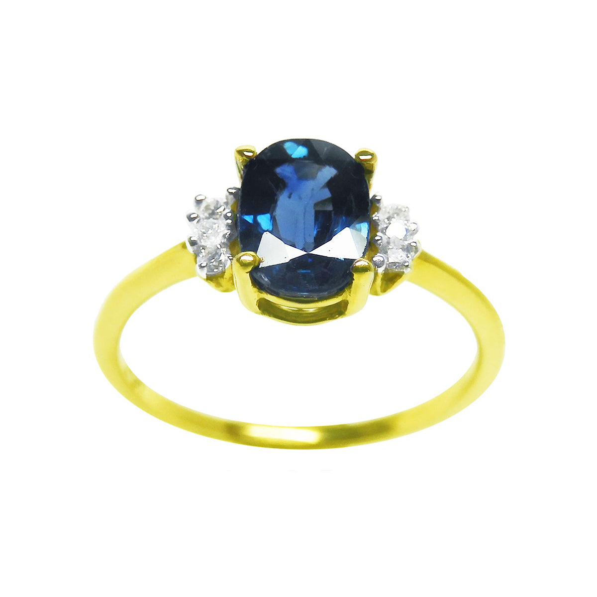 14K Yellow Gold Women's Blue Sapphire Ring 0.87 ct. Oval cut