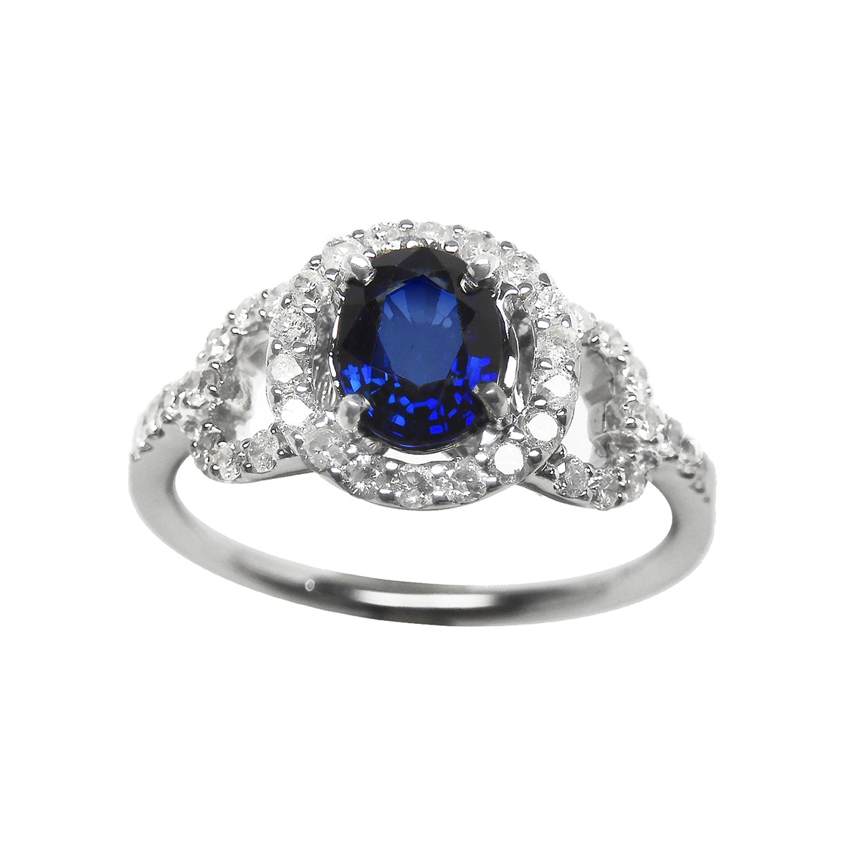 September Birthstone 1.08 Carats Blue Sapphire Ring for Women September's Birthstone Halo Diamonds 14K White Gold