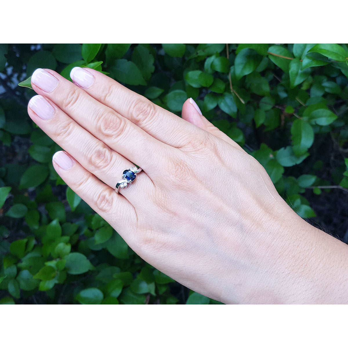 1.43 ct.  Oval cut Natural Blue Sapphire Ring for Women 14K White Gold