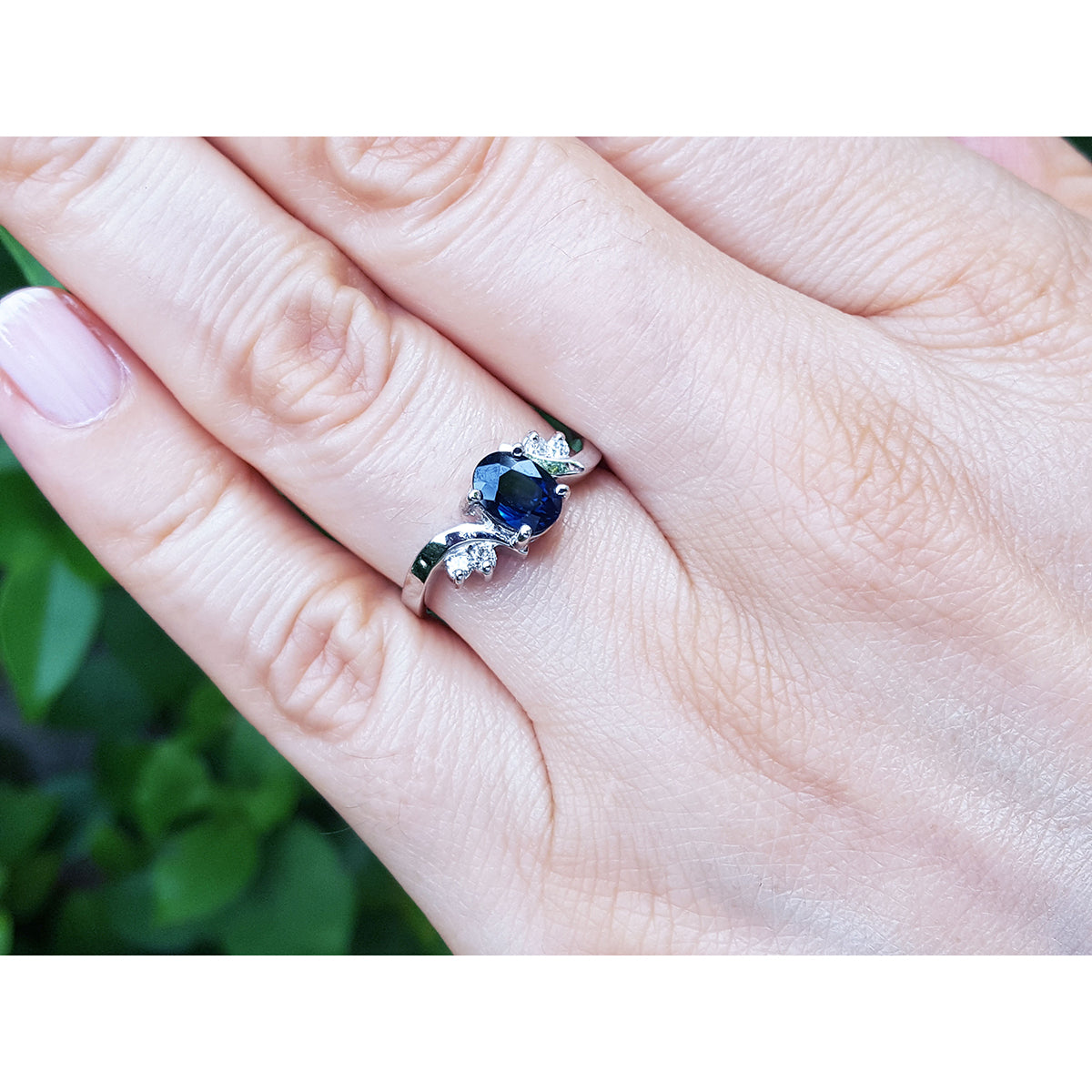 1.43 ct.  Oval cut Natural Blue Sapphire Ring for Women 14K White Gold