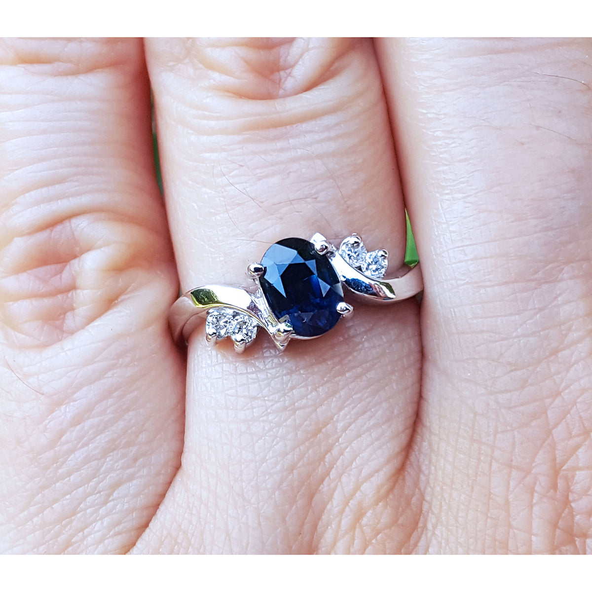 1.43 ct.  Oval cut Natural Blue Sapphire Ring for Women 14K White Gold