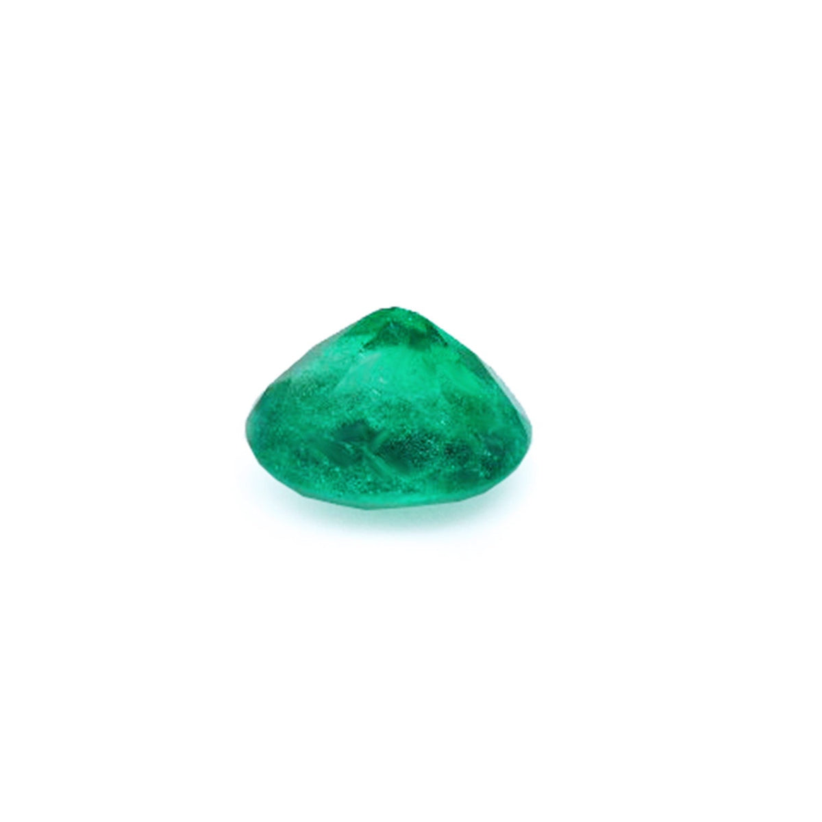 Oval cut loose natural colombian emerald upside-down pavilion view