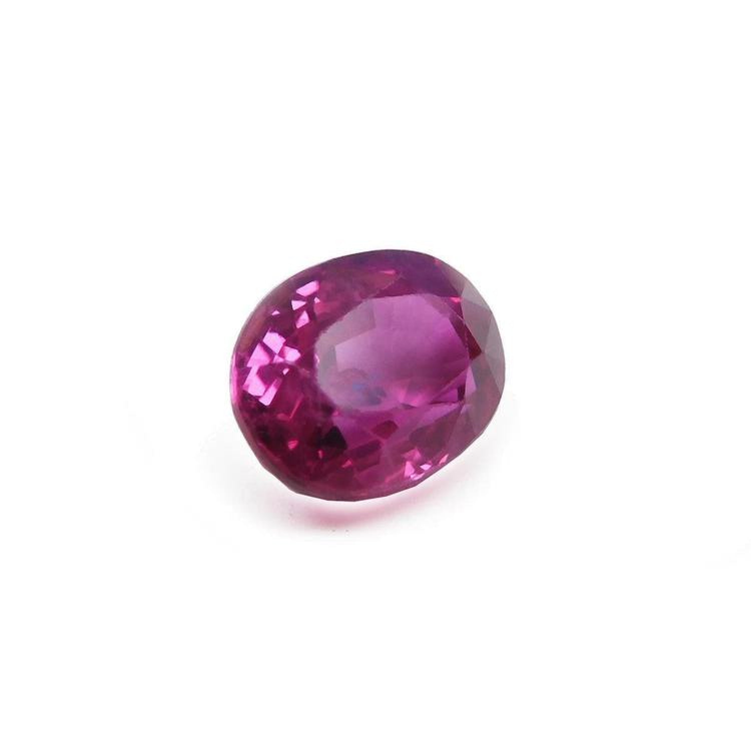 1.31 ct. oval-cut natural Burma ruby gemstone with vivid red and purple hues.