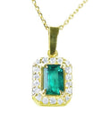 High quality yellow gold natural colombian emerald and diamonds pendant.