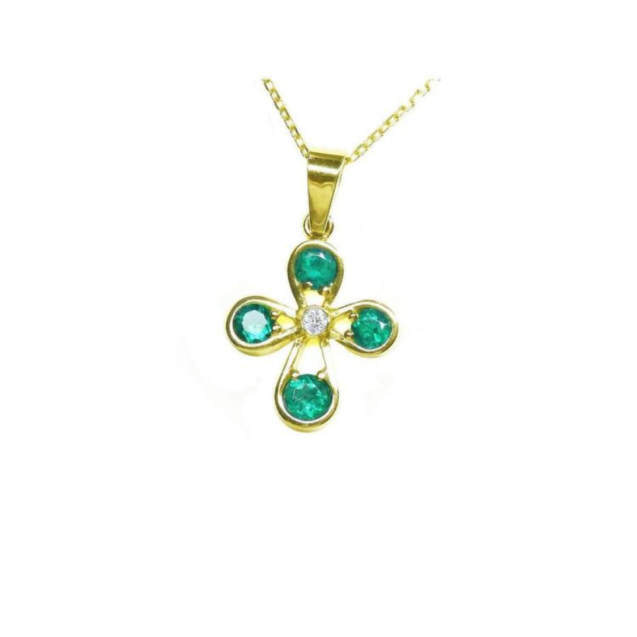 A 18k yellow gold necklace with 4 natural colombian emeralds pendant.