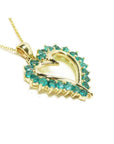 14K gold heart pendant necklace with brilliant round Colombian emeralds.