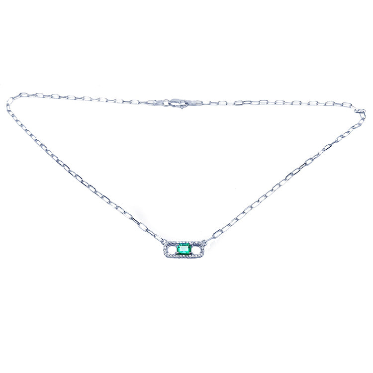 Emerald 0.6800 carats Papper Clip Necklace High Quality 18K White Gold