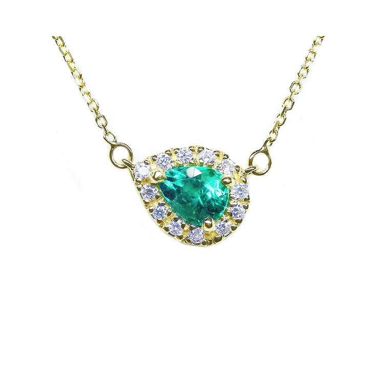 Emerald teardrop Necklace medium-green Vibrant Color 14K Yellow Gold