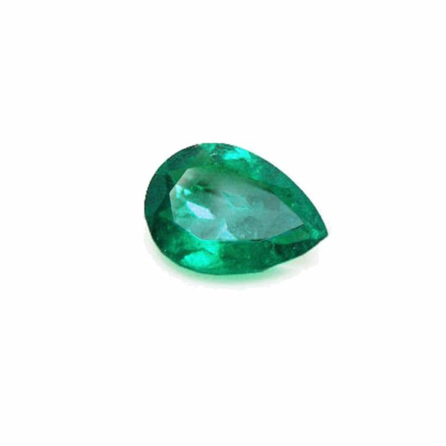 1.74-carat pear-cut Colombian emerald with a vibrant deep bluish-green hue.