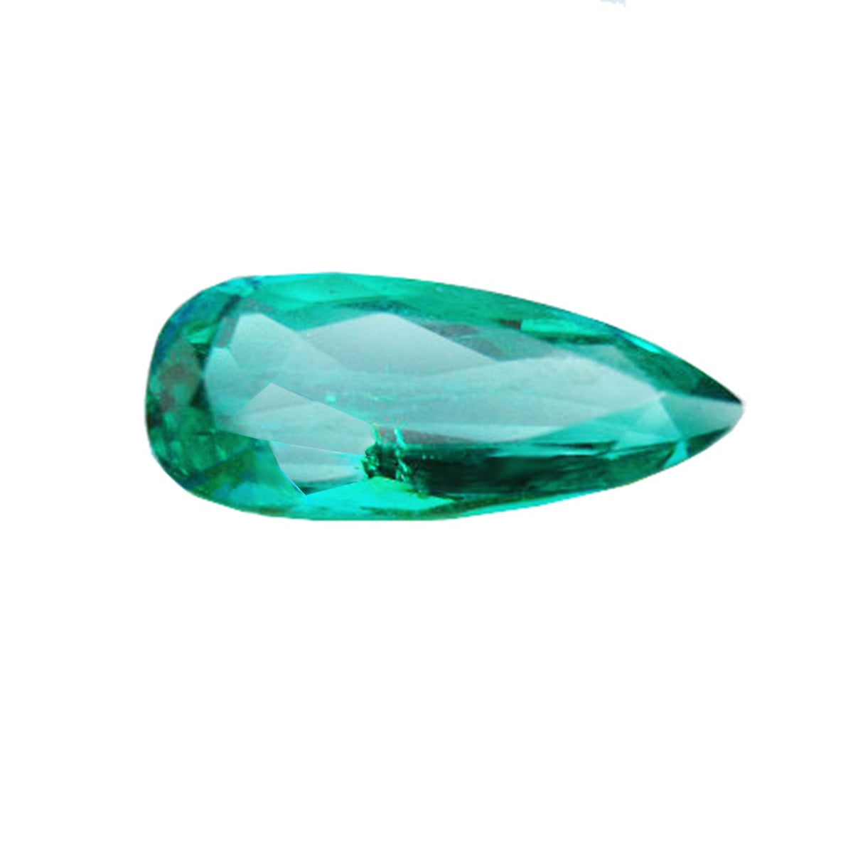 GIA certified Pear shaped loose Colombian emerald, right side table and crown closer view