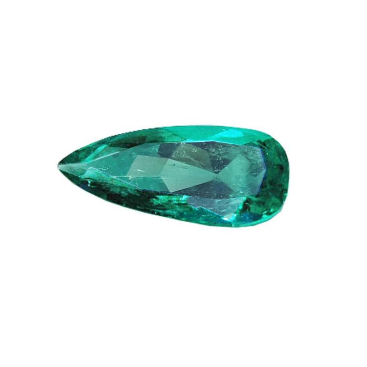 GIA certified Pear shaped loose Colombian emerald, front table and crown view