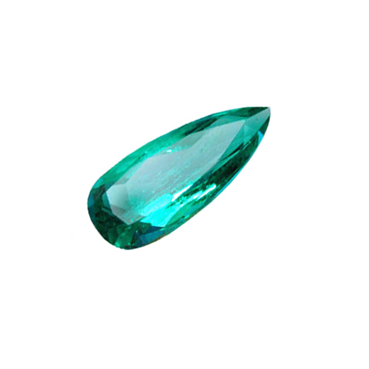 GIA certified Pear shaped loose Colombian emerald, right side table and crown view