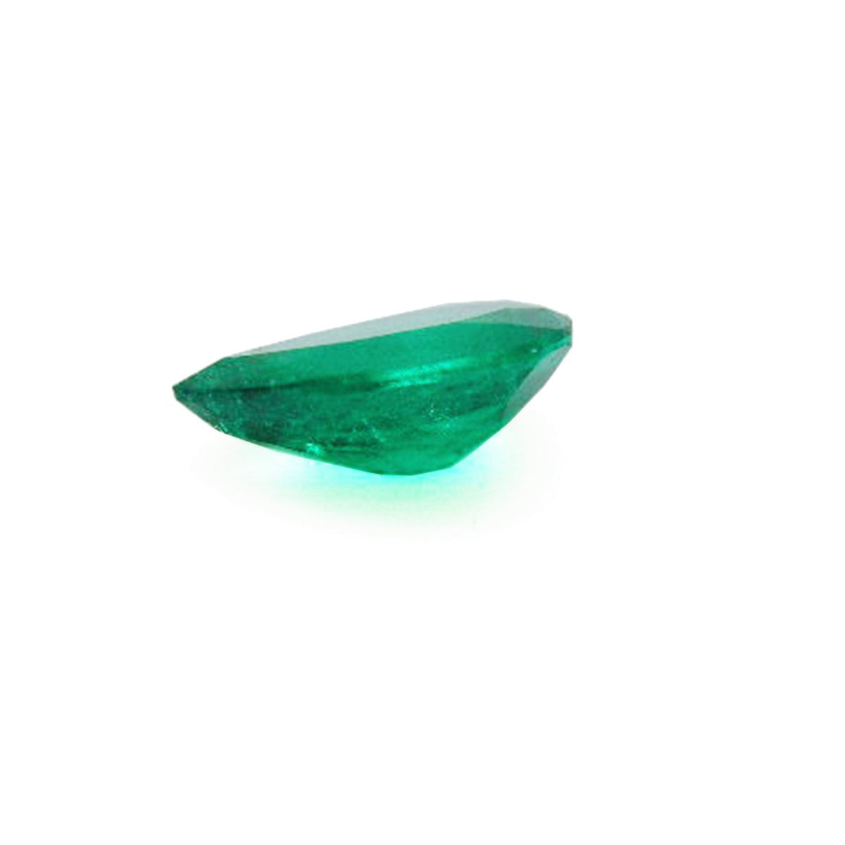 Pear cut natural loose Colombian emerald underside girdle and pavilion view