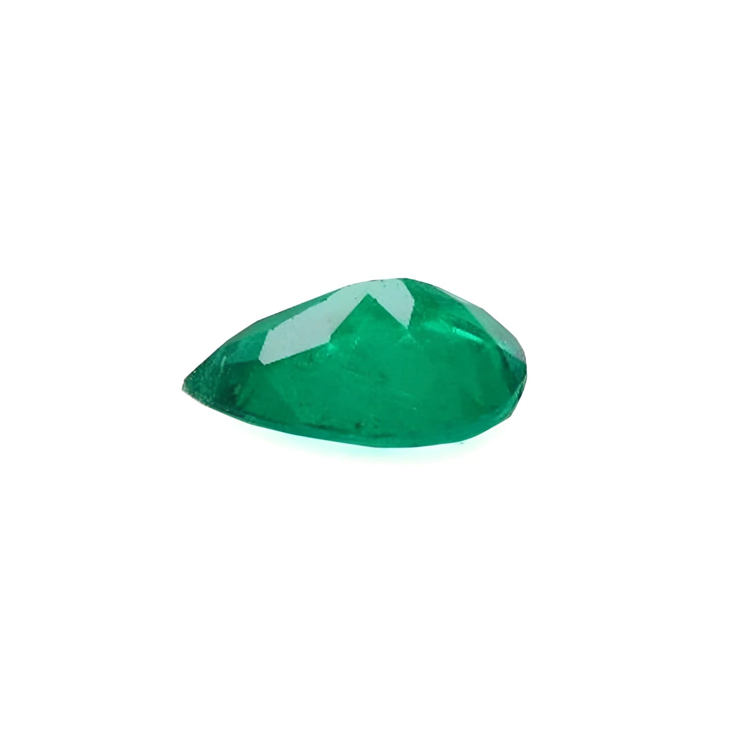 1.74-carat pear-cut loose Colombian emerald with a vibrant deep bluish-green hue.