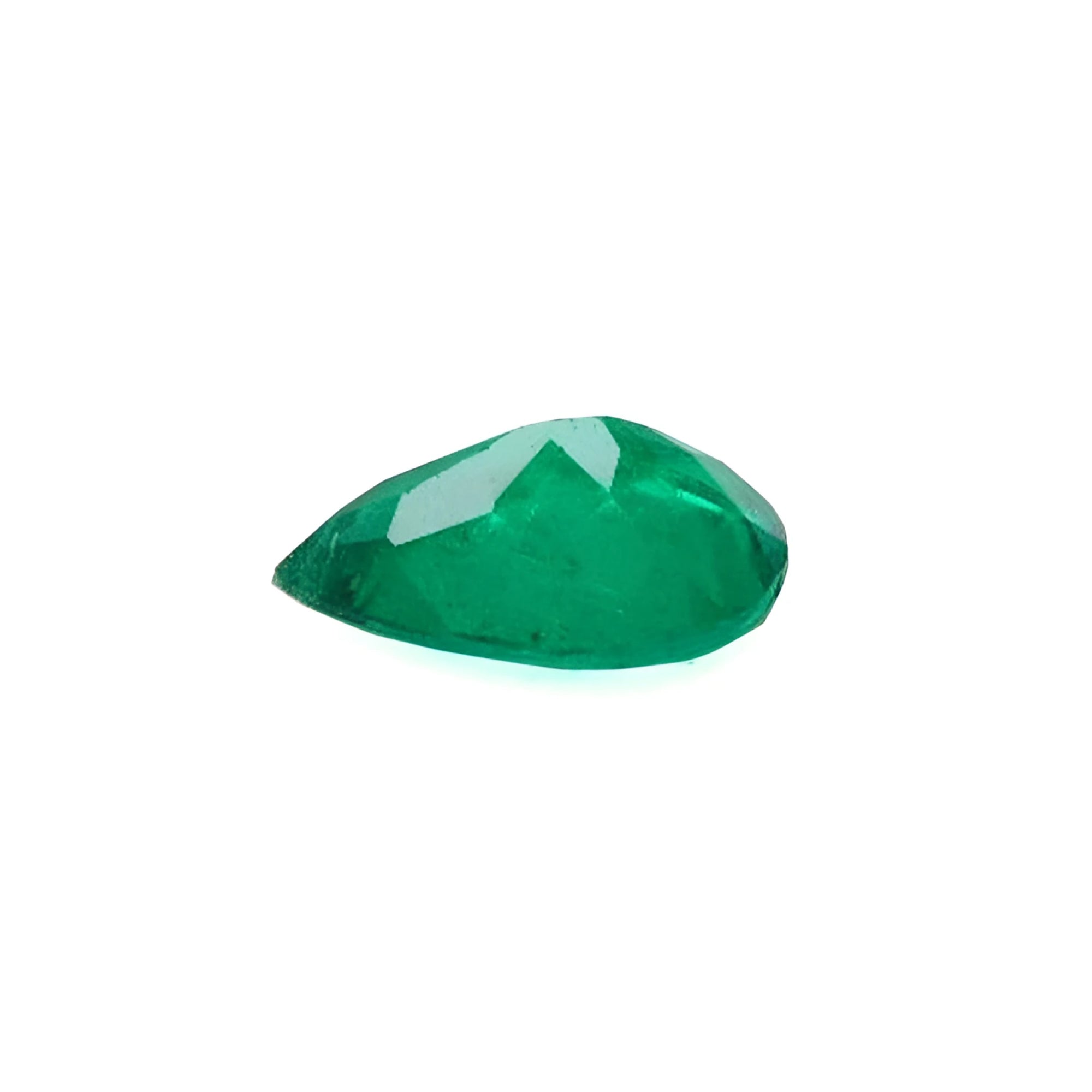 1.74-carat pear-cut loose Colombian emerald with a vibrant deep bluish-green hue.