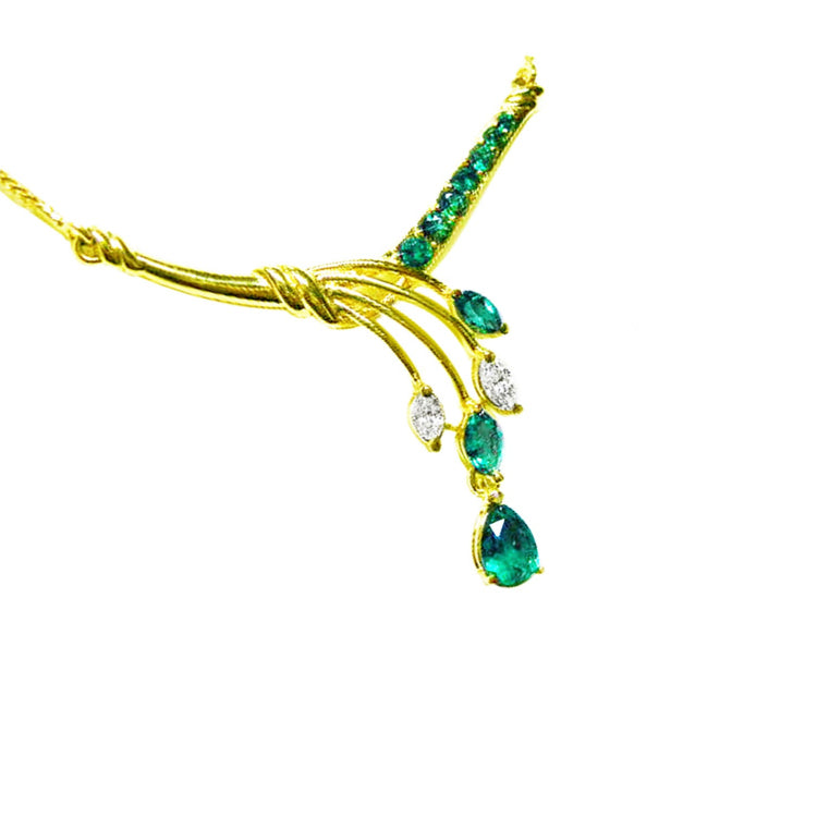 Natural emerald and diamond necklace blended pear shaped, marquises and round cut emeralds with natural diamonds