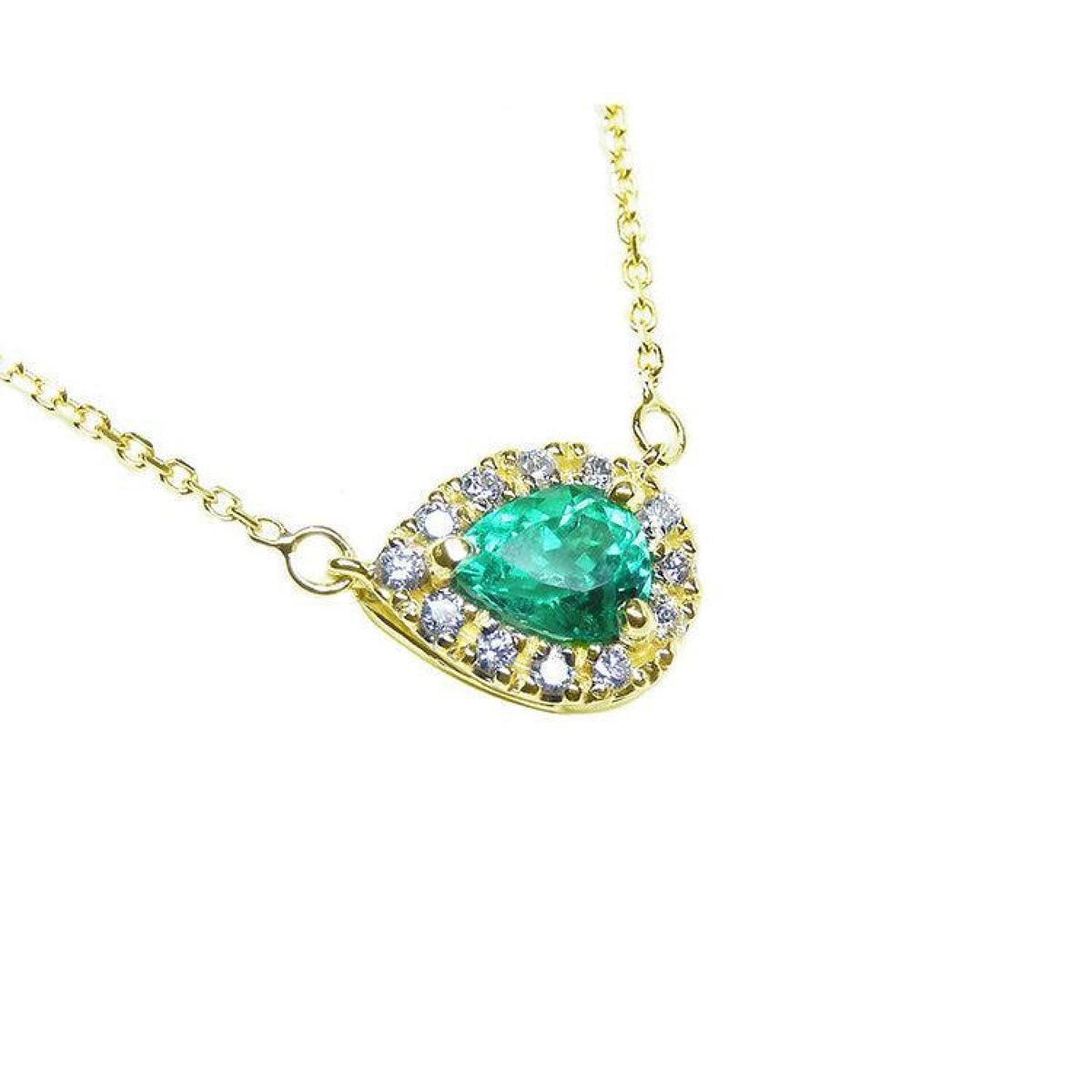 Emerald Pear Shaped Necklace 0.70 Carats Vibrant Color 14K Yellow Gold