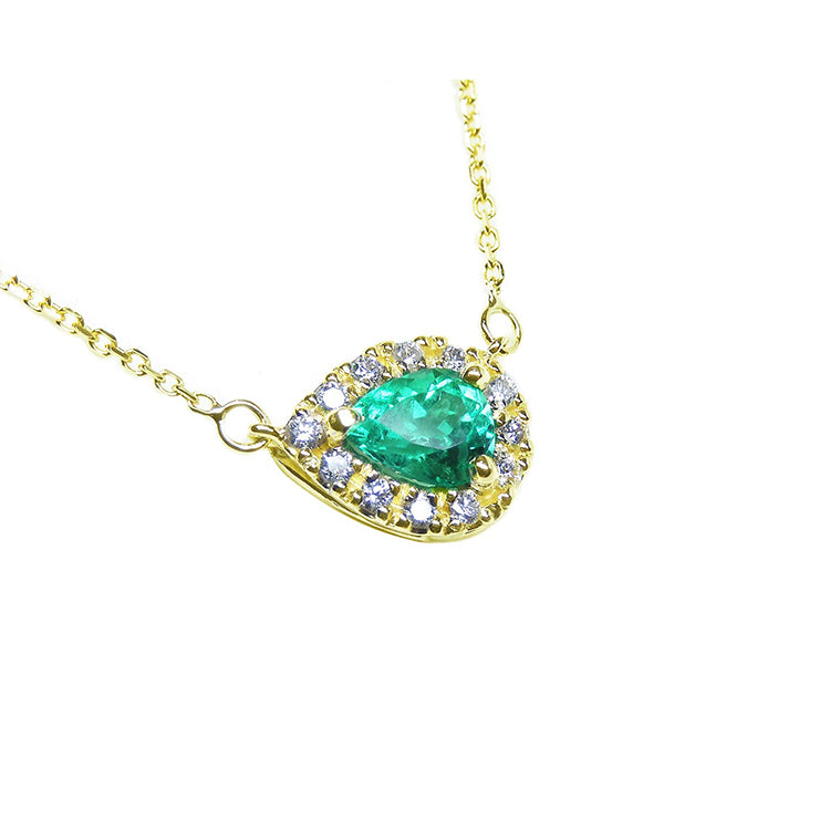 Emerald Pear Shaped Necklace 0.70 Carats Vibrant Color 14K Yellow Gold