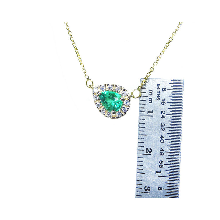 Natural Colombian emerald Pear-Shaped Necklace Vibrant Color 14K Yellow Gold