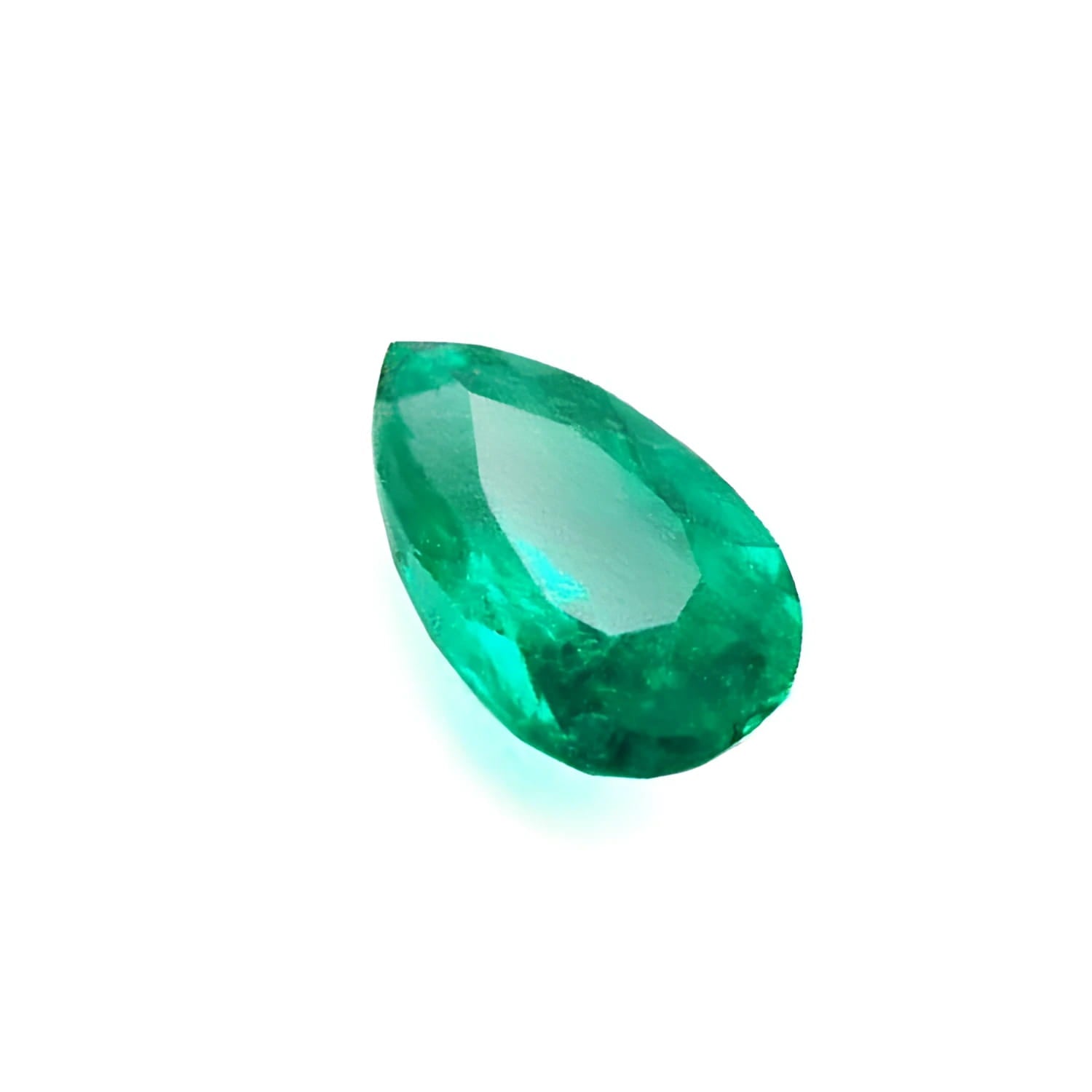 Pear cut natural loose colombian emerald muzo mine, features a vibrant medium-deep bluish-green hue and great brilliance,