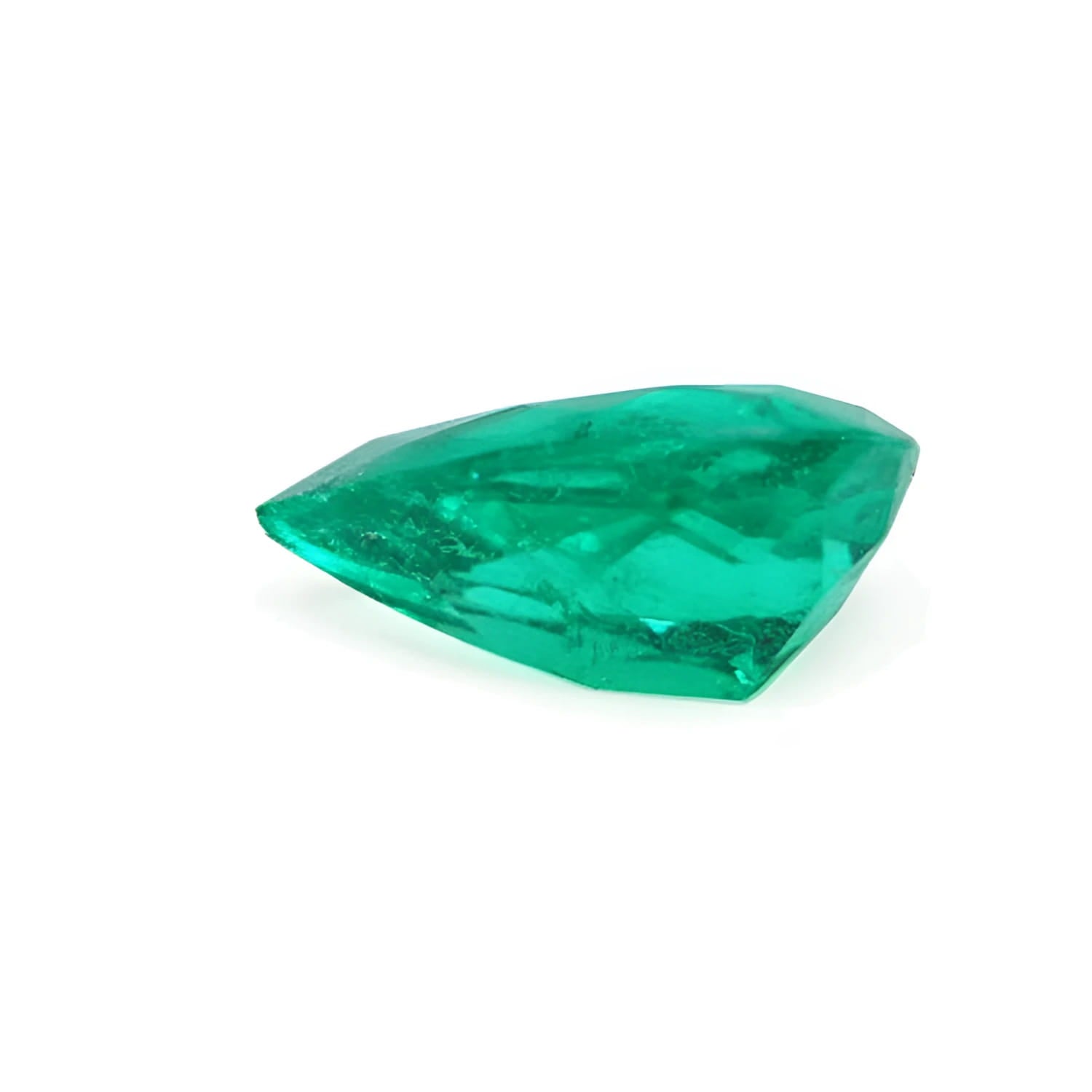 4.17 ct pear-cut natural emerald from Muzo Colombia, vibrant medium-deep green hue.