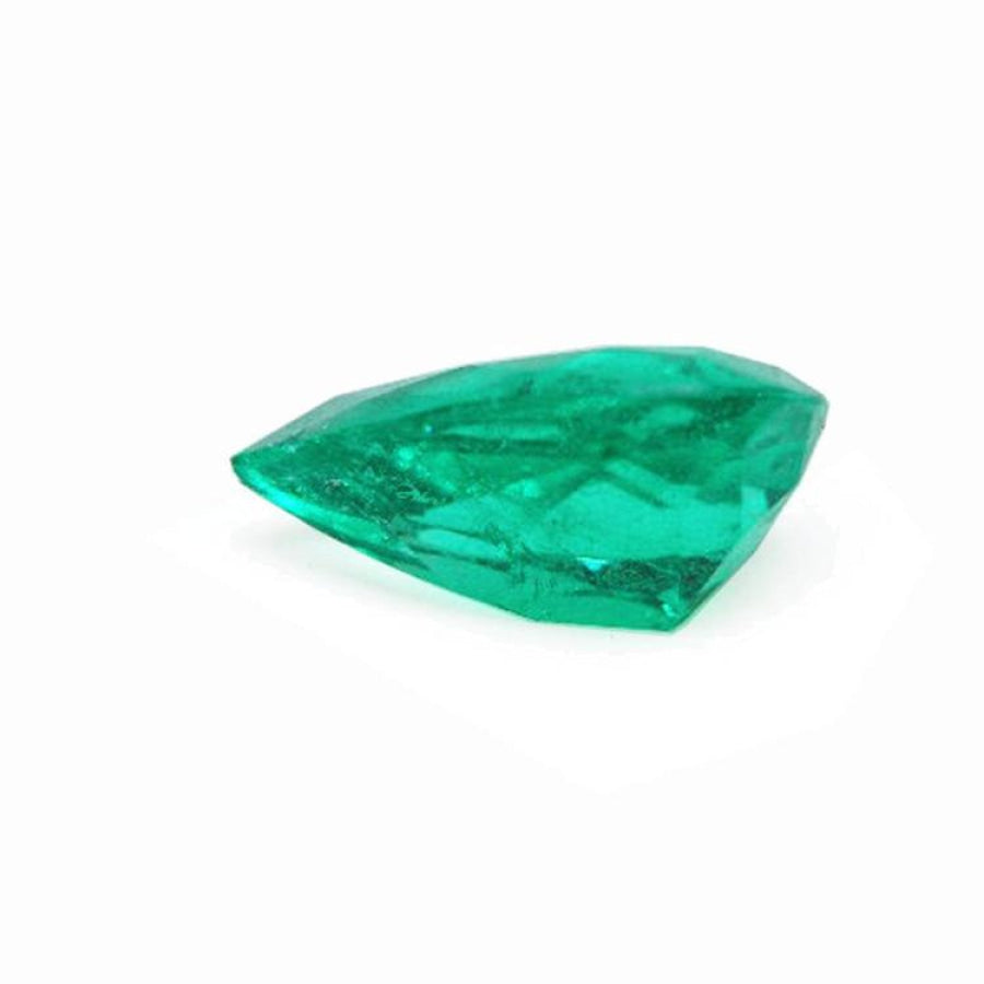 4.17 ct pear-cut natural emerald from Muzo Colombia, vibrant medium-deep green hue.