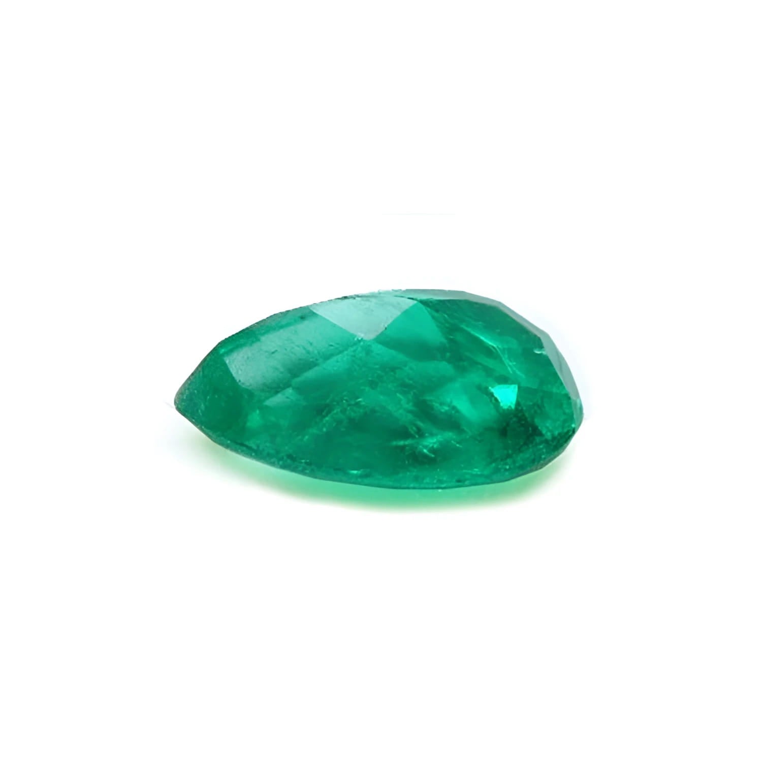 1.84 carat pear-cut natural emerald from Muzo Colombia, vibrant bluish-green hue.