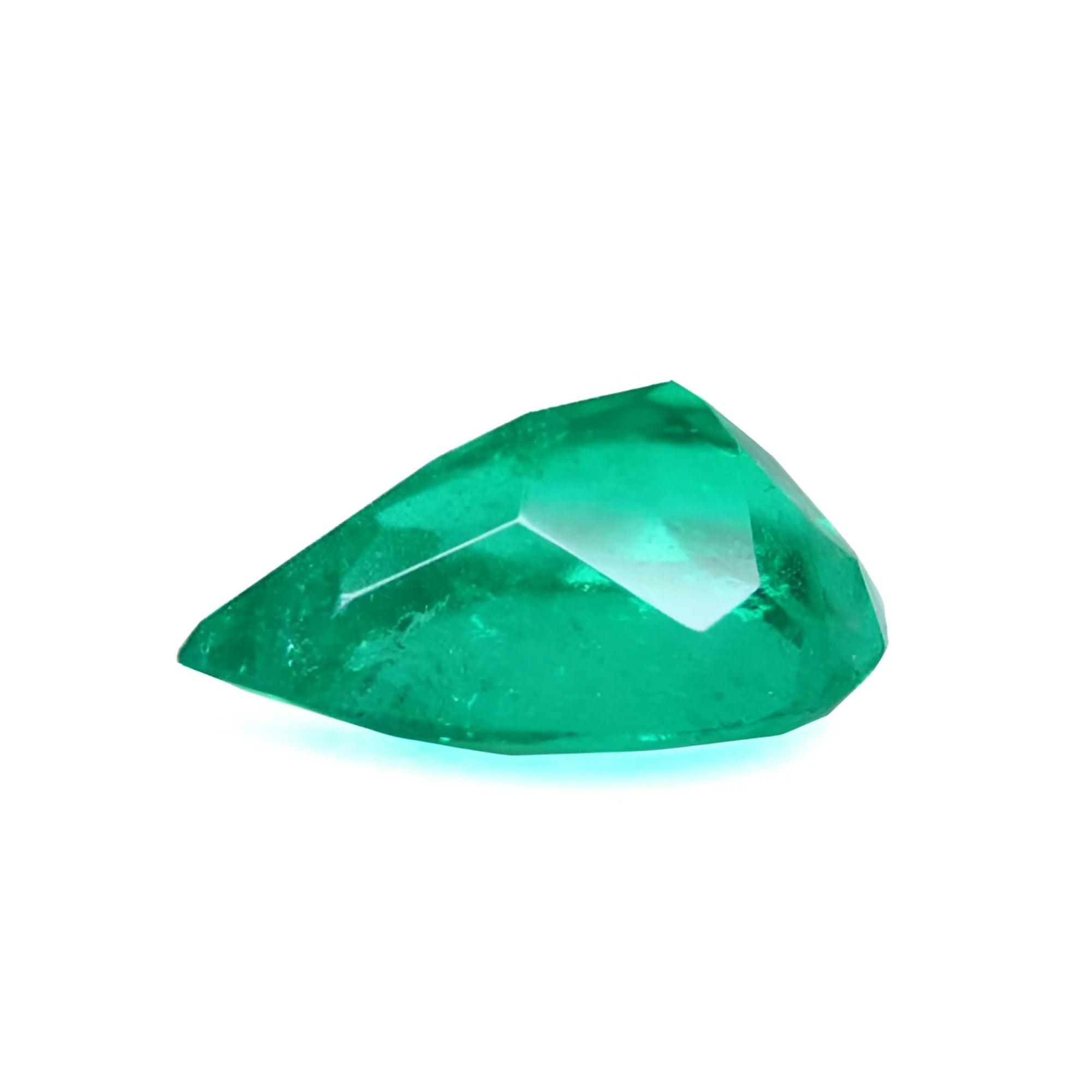 4.17 carat pear-cut natural emerald from Muzo Colombia with a vibrant medium-deep green hue.