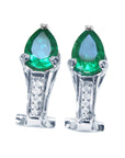 A pair of teardrops emerald clip-on earrings 14k white gold, front side position 