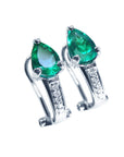 Pair of teardrop emerald clip-on earrings right side position top and side details