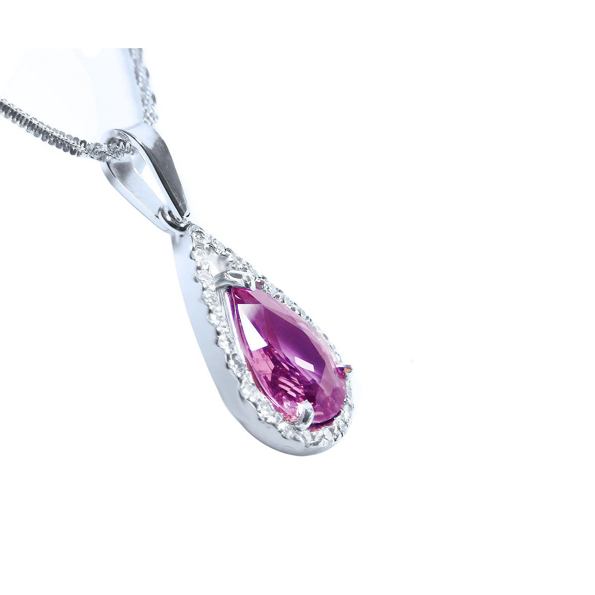 2.04 Carats Pink Sapphire Necklace Slider Pendant Halo Diamonds in 18K White Gold
