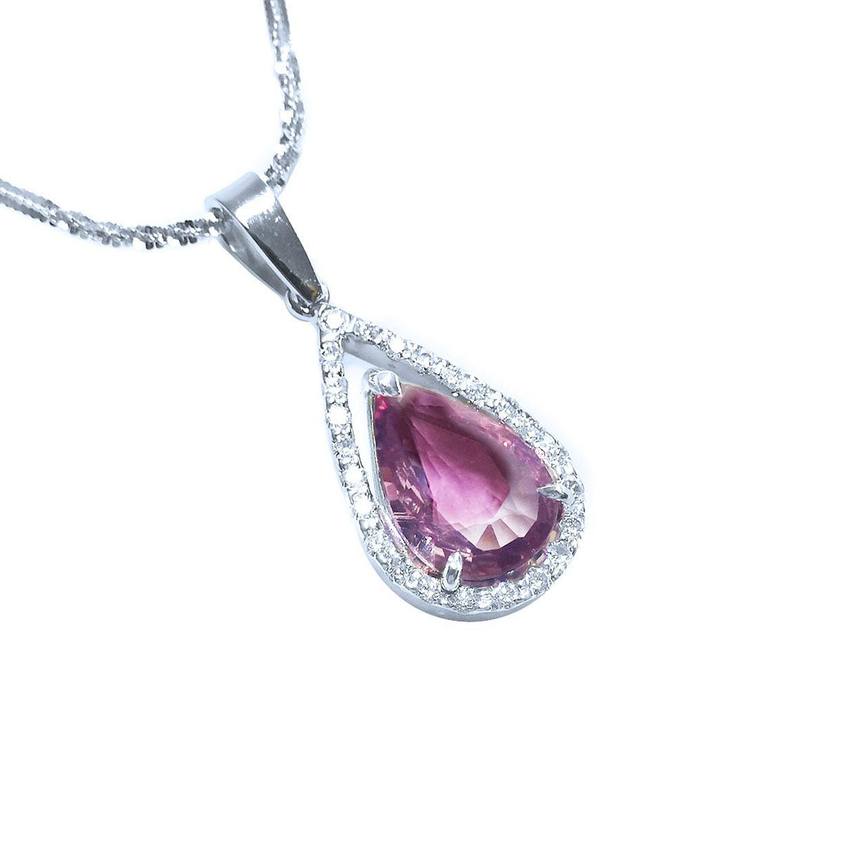 2.04 Carats Pink Sapphire Necklace Slider Pendant Halo Diamonds in 18K White Gold