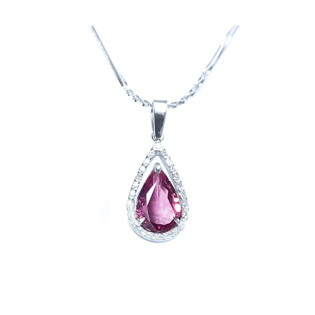 2.04 Carats Pink Sapphire Necklace Slider Pendant Halo Diamonds in 18K White Gold