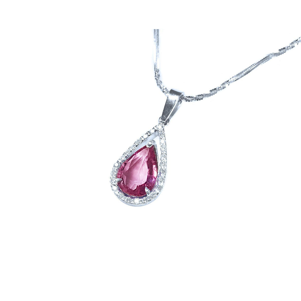 2.04 Carats Pink Sapphire Necklace Slider Pendant Halo Diamonds in 18K White Gold