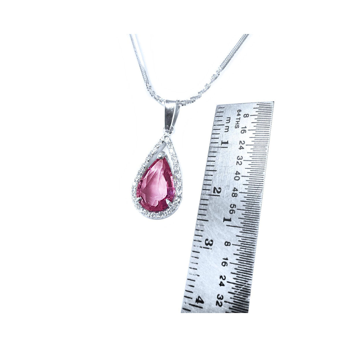 2.04 Carats Pink Sapphire Necklace Slider Pendant Halo Diamonds in 18K White Gold
