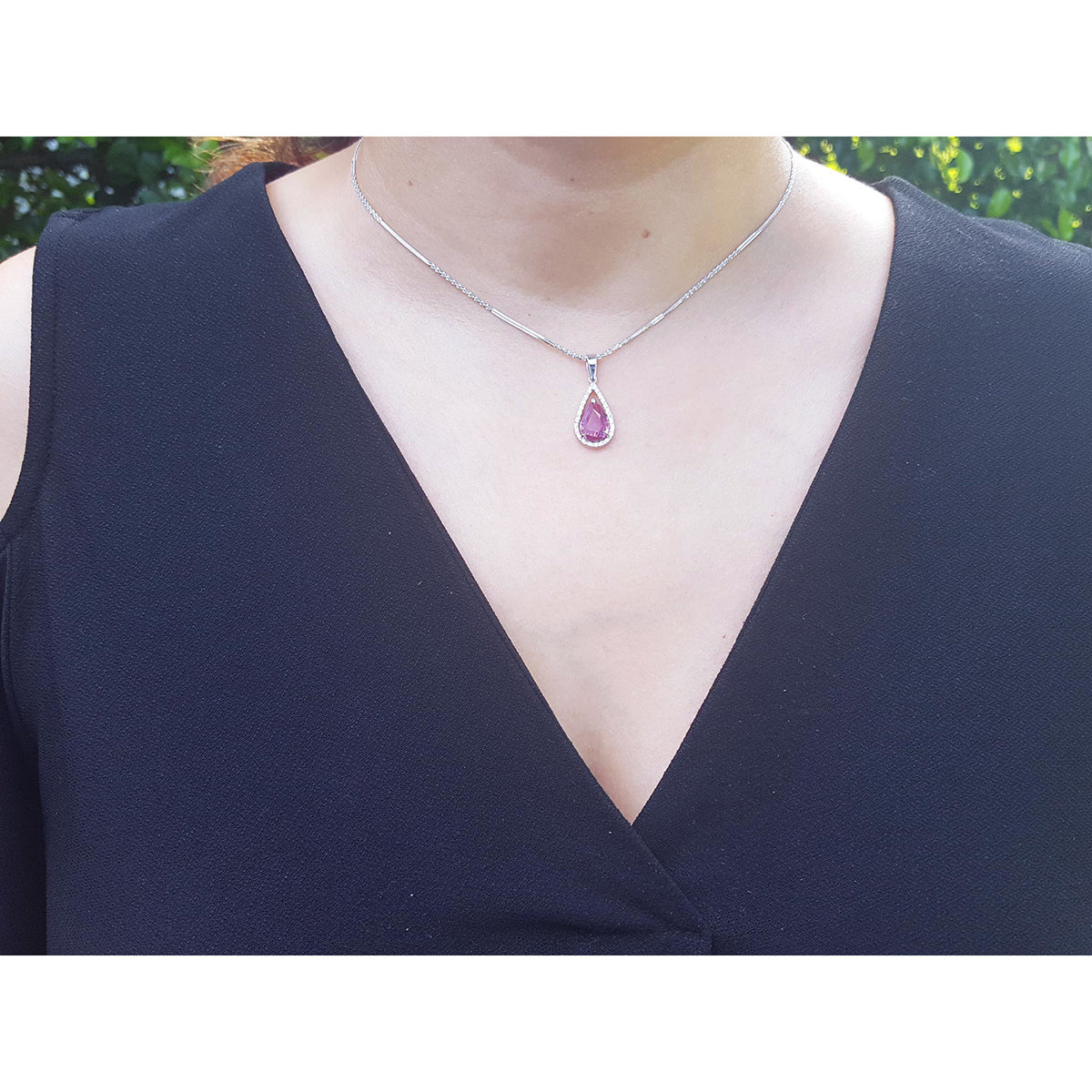 2.04 Carats Pink Sapphire Necklace Slider Pendant Halo Diamonds in 18K White Gold