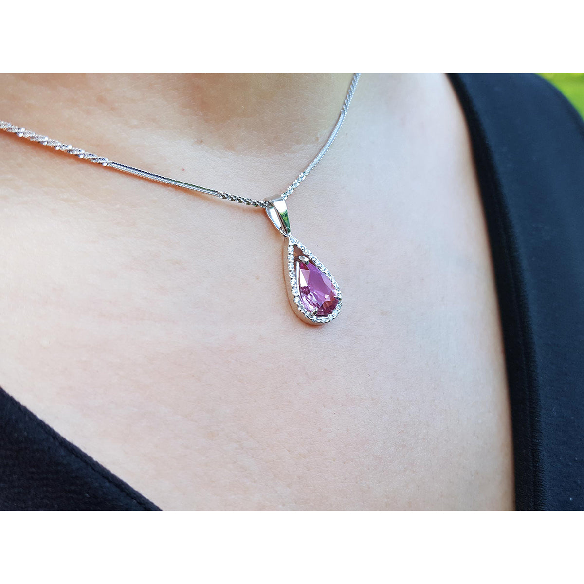 2.04 Carats Pink Sapphire Necklace Slider Pendant Halo Diamonds in 18K White Gold