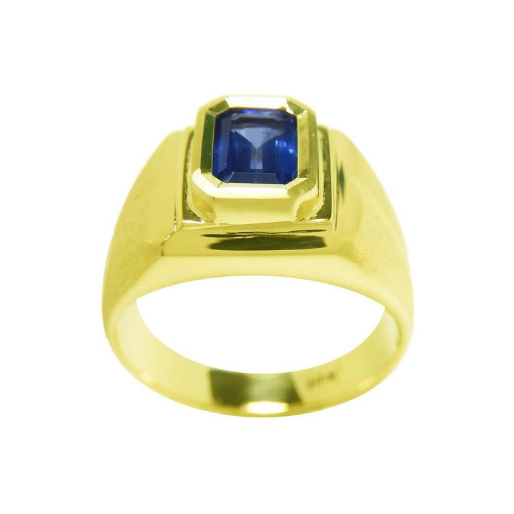 Men's Sapphire Pinky Ring 1.13 carats Medium Dark Blue 14k Yellow Gold
