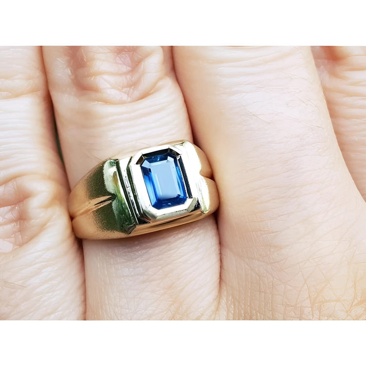 Men's Sapphire Pinky Ring 1.13 carats Crafted in 14k yellow gold, this solitaire sapphire ring combines classic elegance with expert craftsmanship.