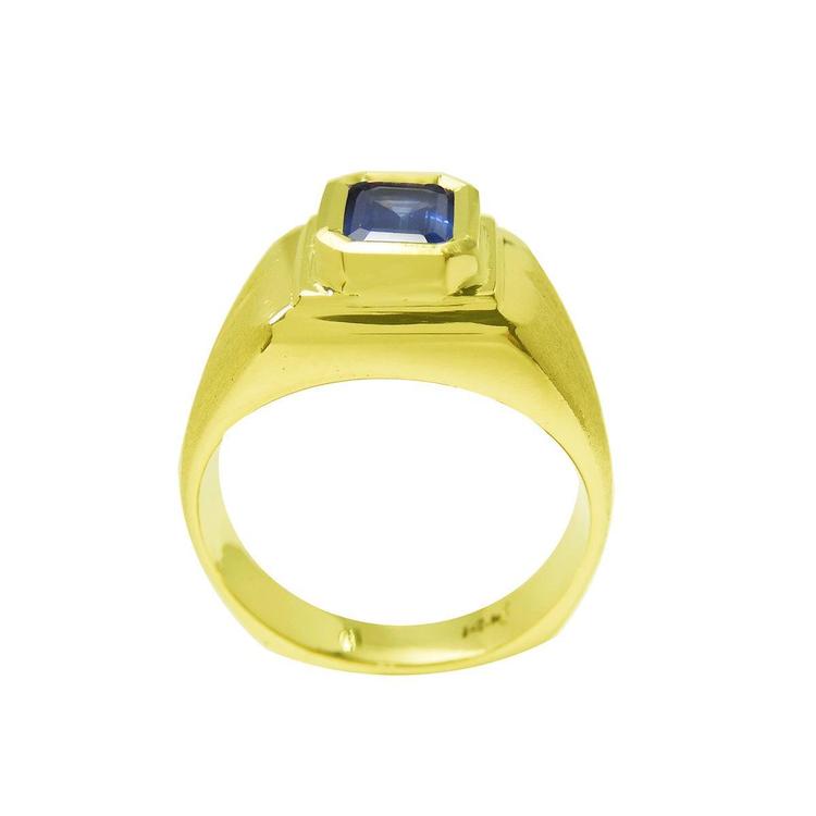 Men's Sapphire Pinky Ring 1.13 carats Medium Dark Blue 14k Yellow Gold