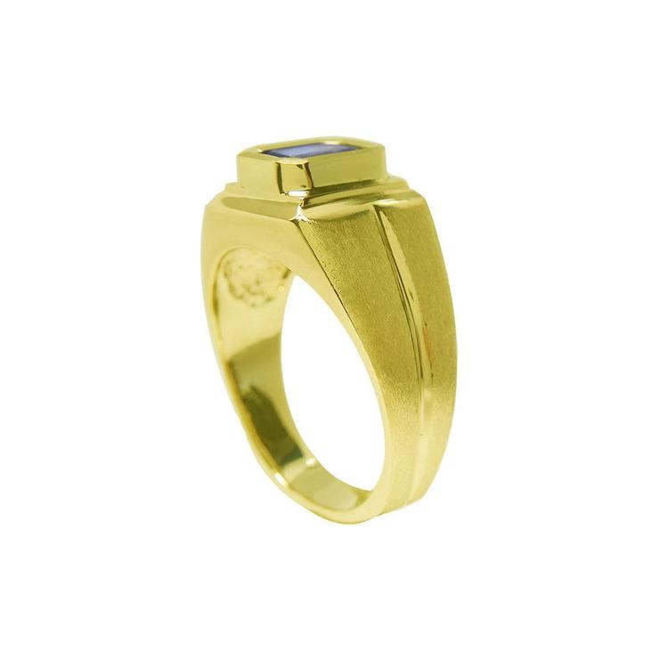 Men's Sapphire Pinky Ring 1.13 carats Medium Dark Blue 14k Yellow Gold