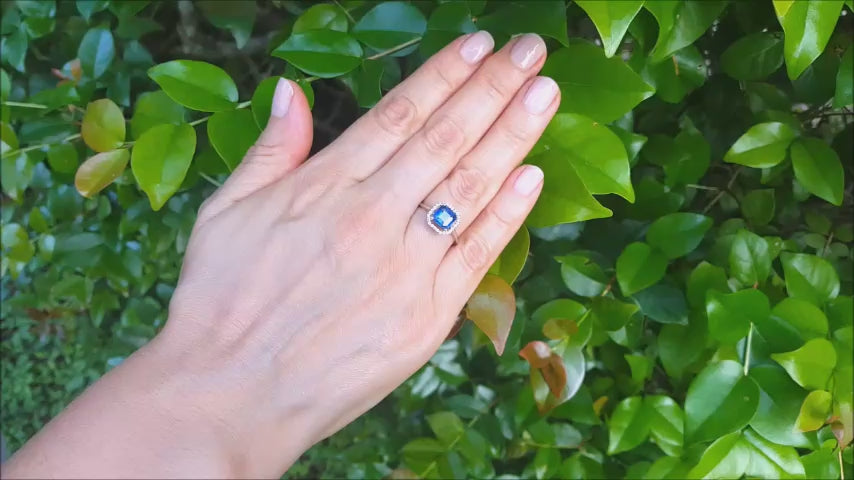 Asscher cut blue sapphire ring