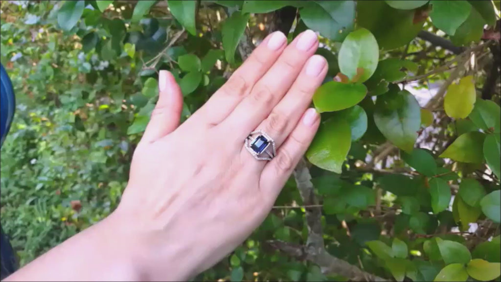 4.51 ct. EGL Certified Untreated Women's Blue Sapphire Engagement Ring 18K White Gold