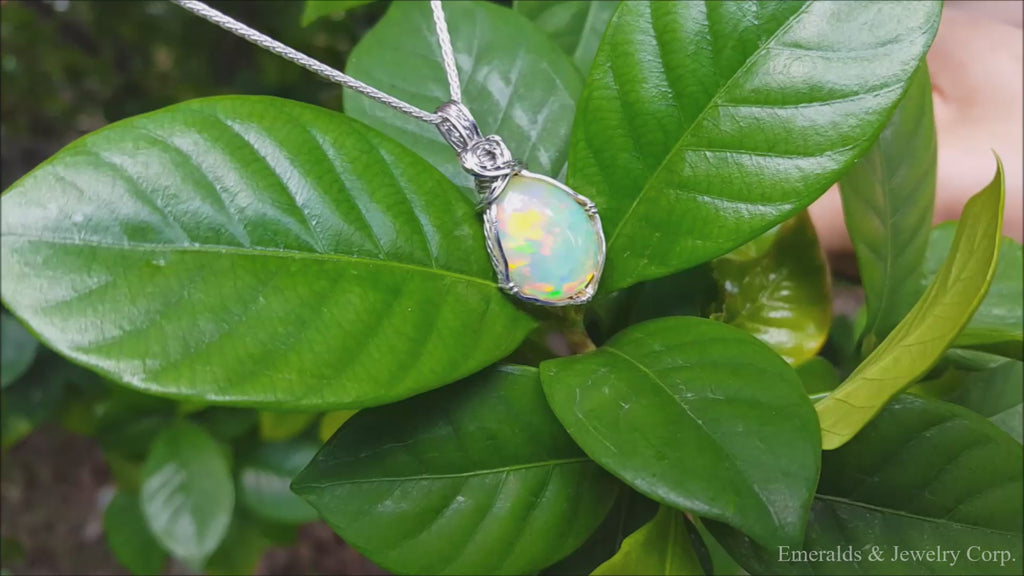 opal silver pendant