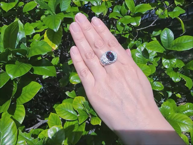 Silver ring for men with black opal