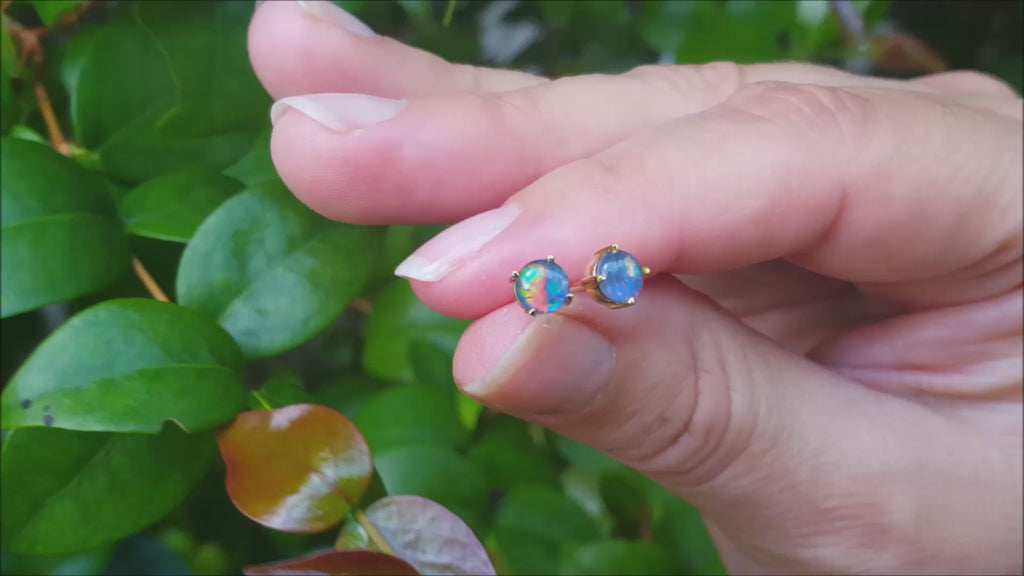 Gold opal stud earrings