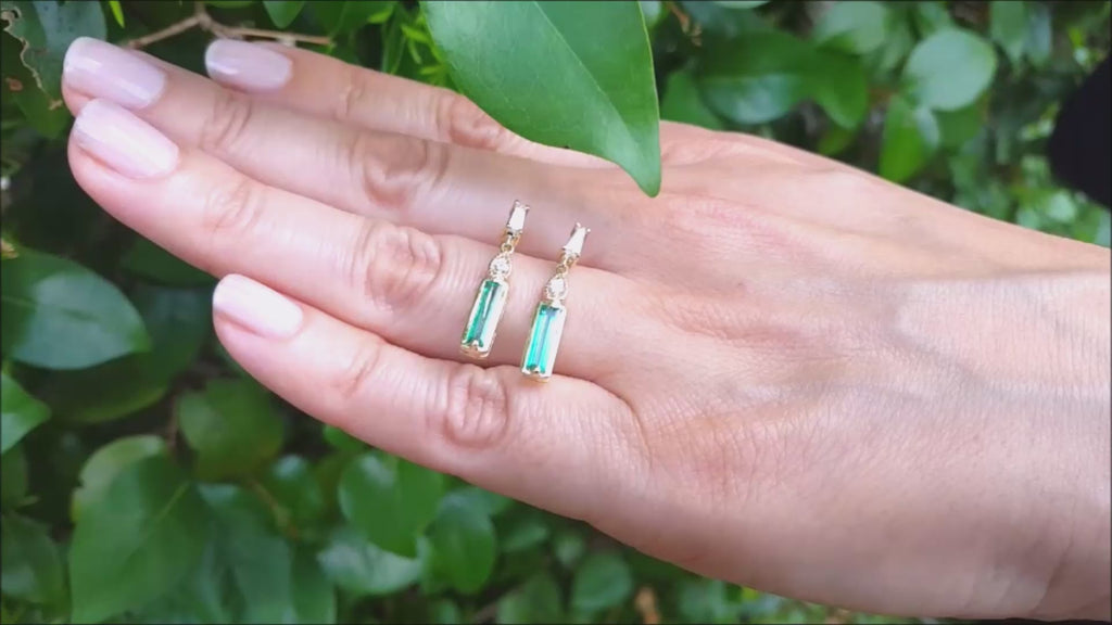 Natural Baggette cut emerald stud earrings