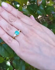 Natural colombian emerald three stone ring for women 18k yellow gold.