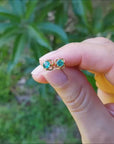 Emerald tulip stud earrings 14k yellow gold push backs